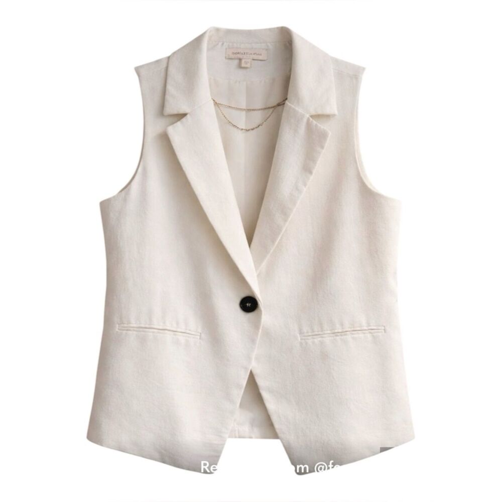 Monteau Los Angeles Sleeveless Blazer Vest White Cream Size M